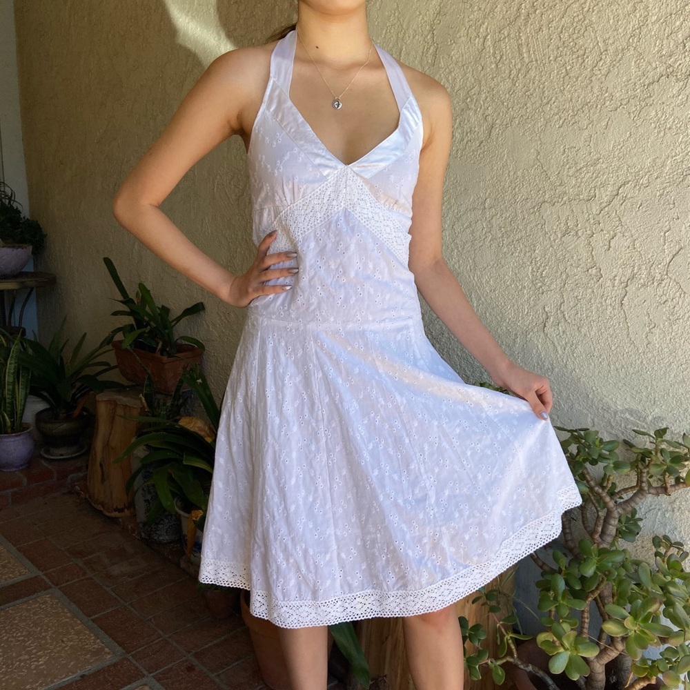 Vintage Valley Girl White Eyelet Halter Dress - Picture 2 of 5